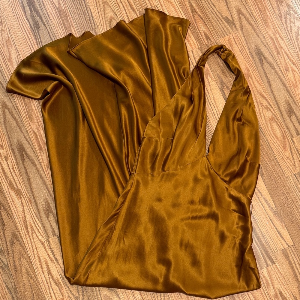 Reformation Daniela 100% silk copper maxi halter gown dress wedding fall size 8 - Picture 11 of 13